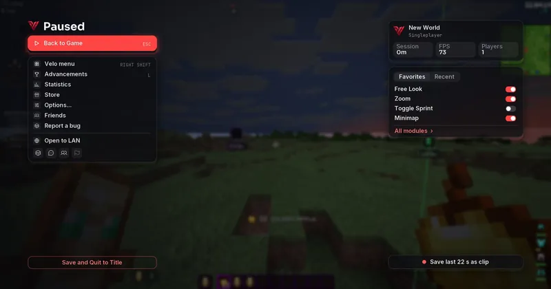 Velo pause menu