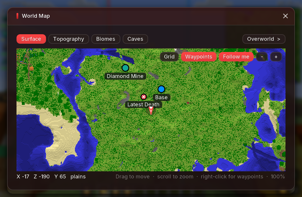 Surface view with waypoints