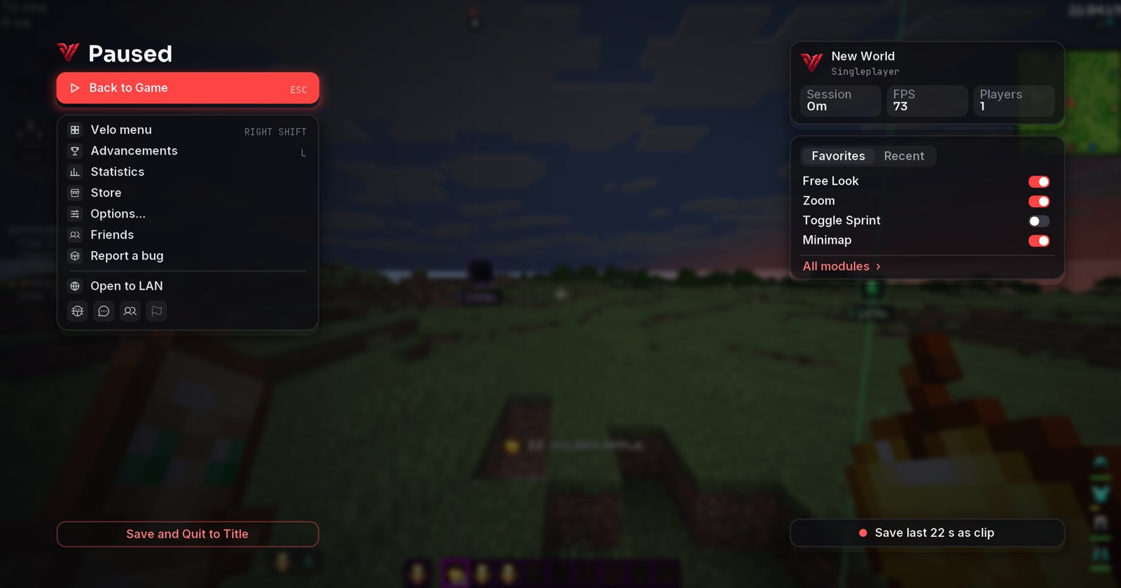 The pause menu