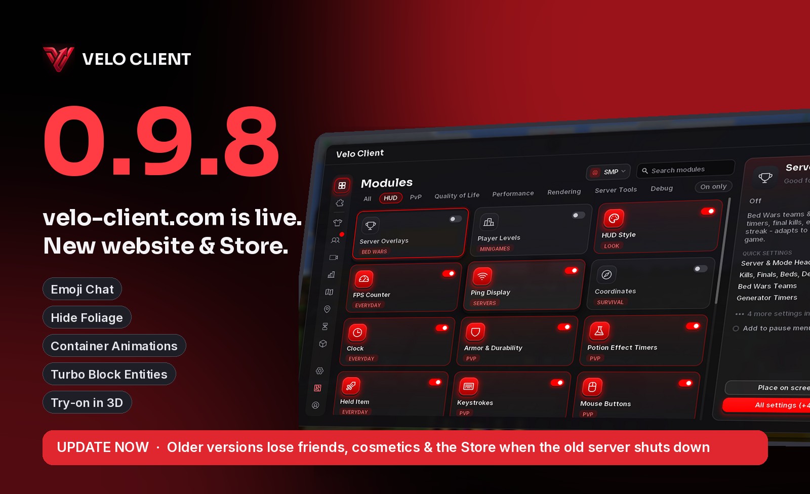Velo Client 0.9.8: velo-client.com, Emoji Chat & more