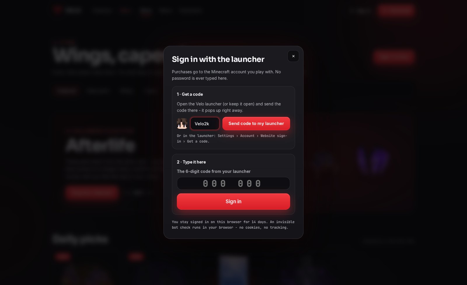 Signing in on the website