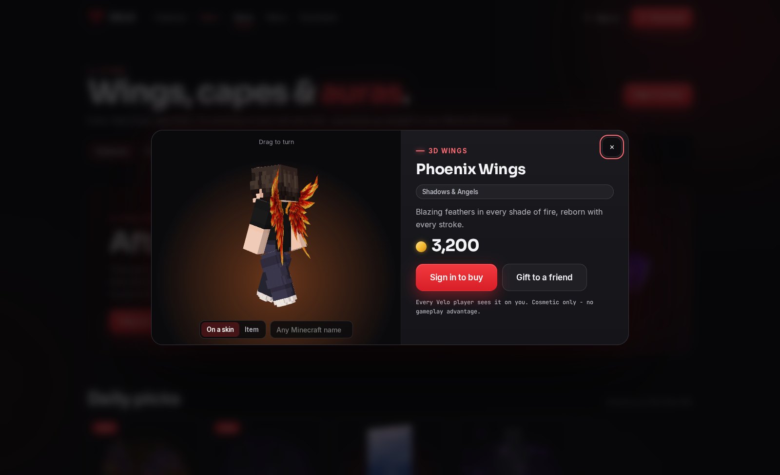 Phoenix Wings, tried on in the browser