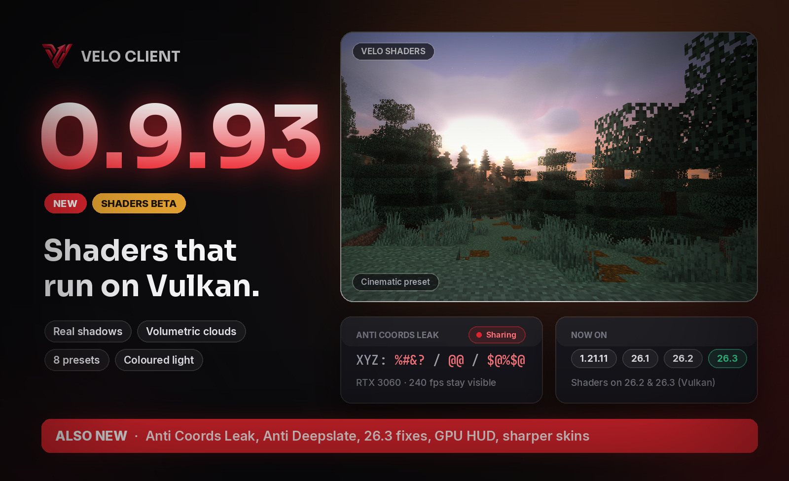 Velo Client 0.9.93: Velo Shaders (Beta)