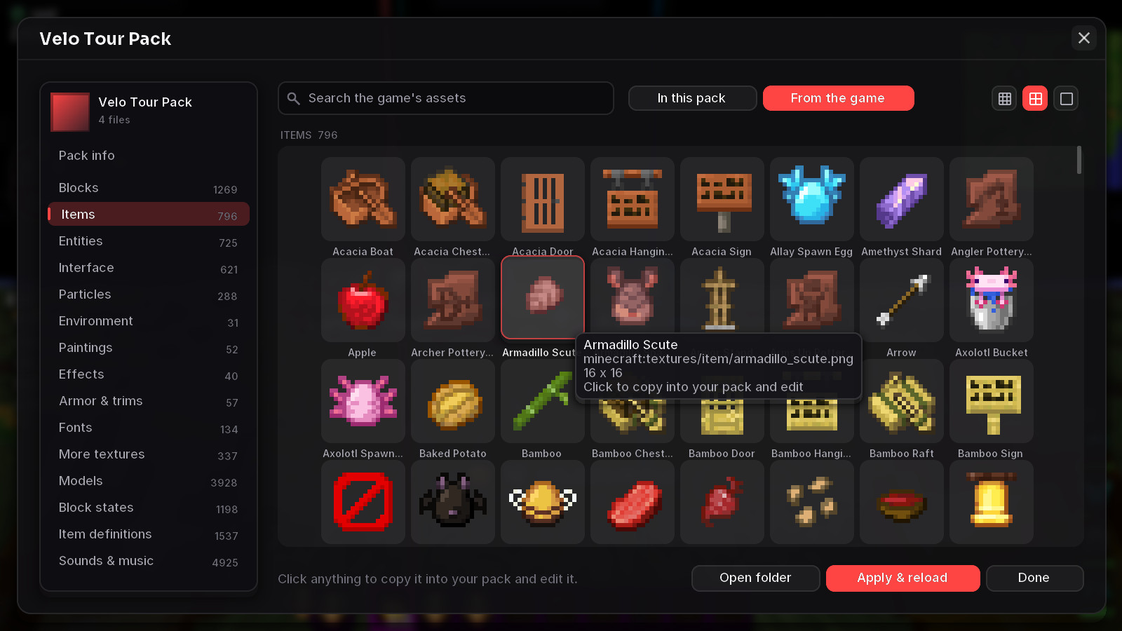Every texture of the game, one click away from your pack